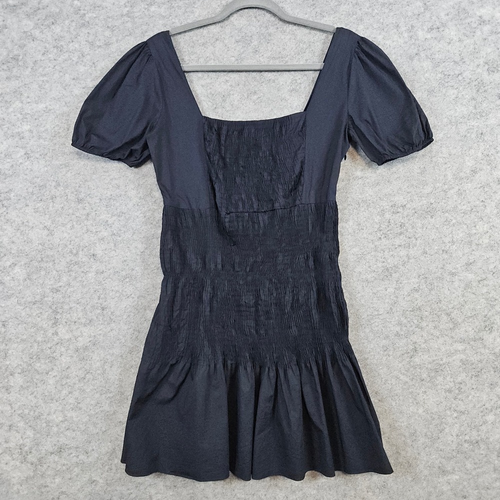 Zara Women's Black Smocked Mini Short Dress Puff Sleeve Square Neck Size M Beach